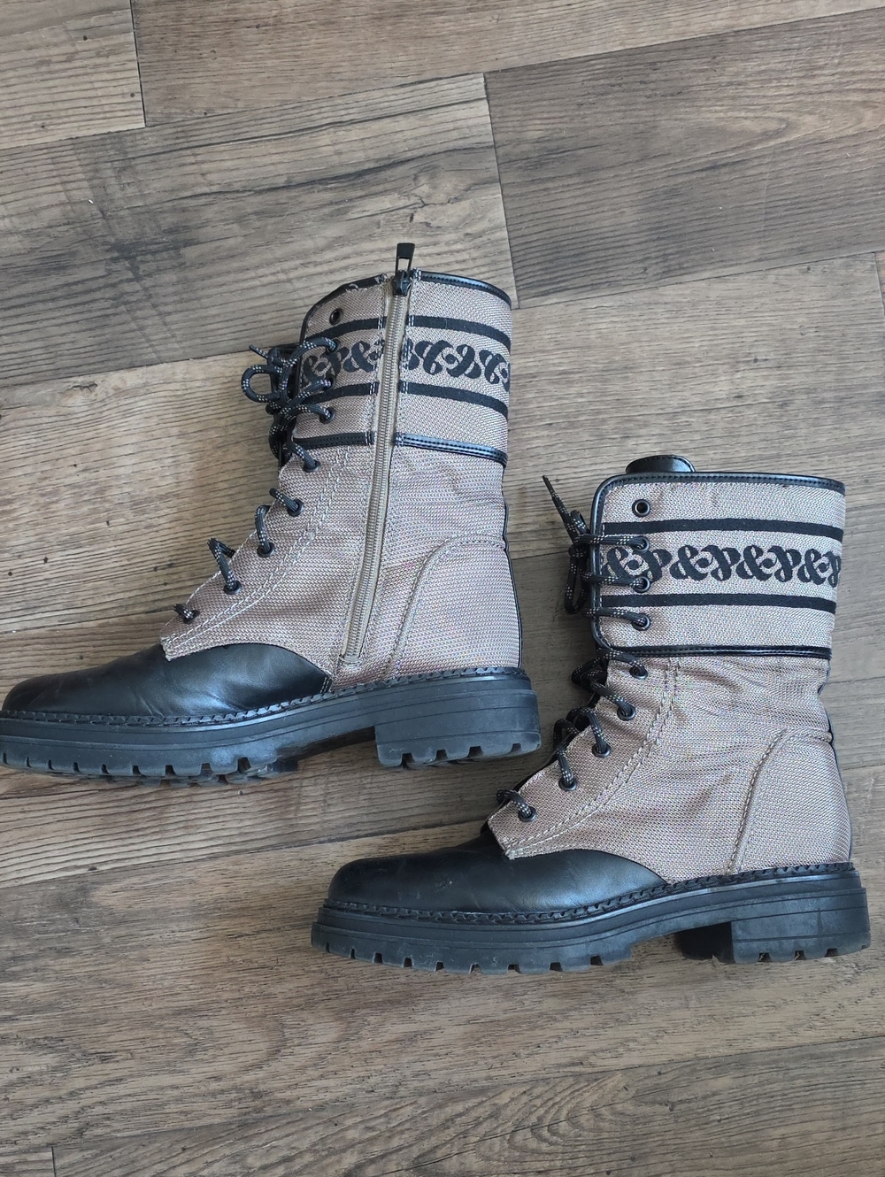 Sam & Libby Khaki-Black Lace-Up Combat Boots, Embroidered - Picture 5 of 12